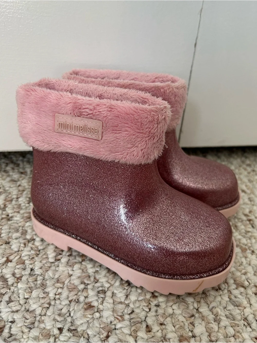 Mini Melissa girls pink glitter boots size 9 Fall Winter Back to School